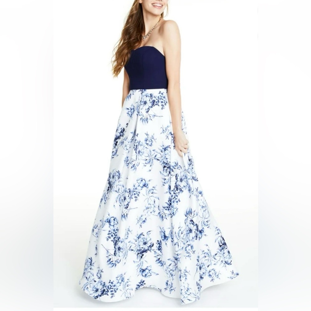 SPEECHLESS Gown Size 16 Women’s Navy Floral Full-Length A-Line Prom Dress NEW